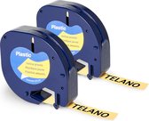 TELANO® 2 stuks Compatible Plastic Labels 91202 voor Dymo LetraTag Labelprinter - Zwart op Geel - 12 mm x 4 m – S0721620 Labeltape
