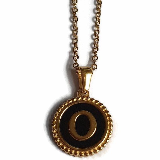 Aramat jewels -ketting-letter o- chirurgisch staal - zwart - goudkleurig-45cm - dames- rond