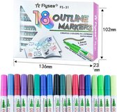 18 Gouden Outline Markers/Pennen/Stiften-Magische Pen-1 MM-Kleurstiften- Dubbel lijn Stift-Viltstiften set met 18 Kleuren