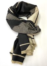 Josi Louis luxe zeer zacht geweven cosy warme sjaal - luxe omslagdoek pashmina in cashmere blend– zwart / beige
