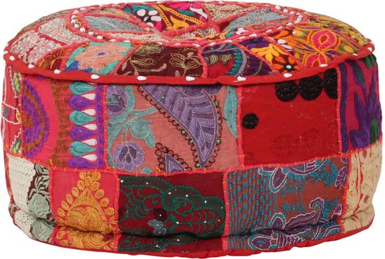 vidaXL - Poef - patchwork - rond - handgemaakt - 40x20 - cm - katoen - rood
