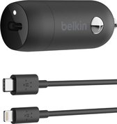 Belkin BOOST↑CHARGE USB-C 18W autolader + USB-C naar iPhone Lightning kabel - Snellader - Zwart