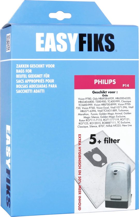 Easyfiks P14 stofzuigerzakken geschikt voor Philips - 5 stuks + 1 filter -  voor Oslo... | bol.com