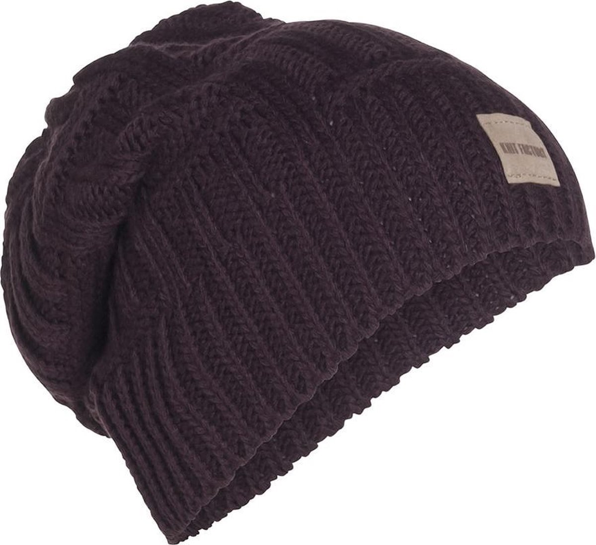 Knit Factory Bobby Gebreide Muts Heren & Dames - Sloppy Beanie hat - Aubergine - Warme paarse Wintermuts - Unisex - One Size