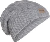 Knit Factory Bobby Gebreide Muts Heren & Dames - Sloppy Beanie hat - Licht Grijs - Warme lichtgrijze Wintermuts - Unisex - One Size