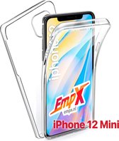 EmpX.nl iPhone 12 Mini hoesje 360 graden full body shock proof case protection slim fit soft skin hoesje transparant - iPhone 12 Mini hoesje 360° shock proof case transparant voor en achterka