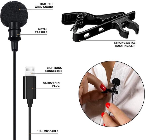 Microfoon voor iPad en iPhone - Lightning Aansluiting met Lavalier Lapel  clip mic... | bol.com