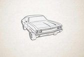 Wanddecoratie - Klassieke auto V8 - S - 36x60cm - EssenhoutWit - muurdecoratie - Line Art