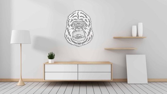 Décoration murale - Tête de Gorilla - XS - 30x23cm - AshwoodWhite - décoration murale - Line Art