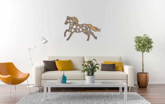 Wanddecoratie - Galopperend paard - S - 41x60cm - Eiken - muurdecoratie - Line Art