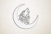 Wanddecoratie - Huilende Wolf maan - XS - 25x25cm - Wit - muurdecoratie - Line Art