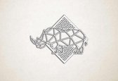 Line Art - Neushoorn met achtergrond - M - 60x73cm - Wit - geometrische wanddecoratie