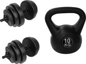 Tunturi - Fitness Set - Vinyl Halterset 28 kg - Kettlebell 10 kg