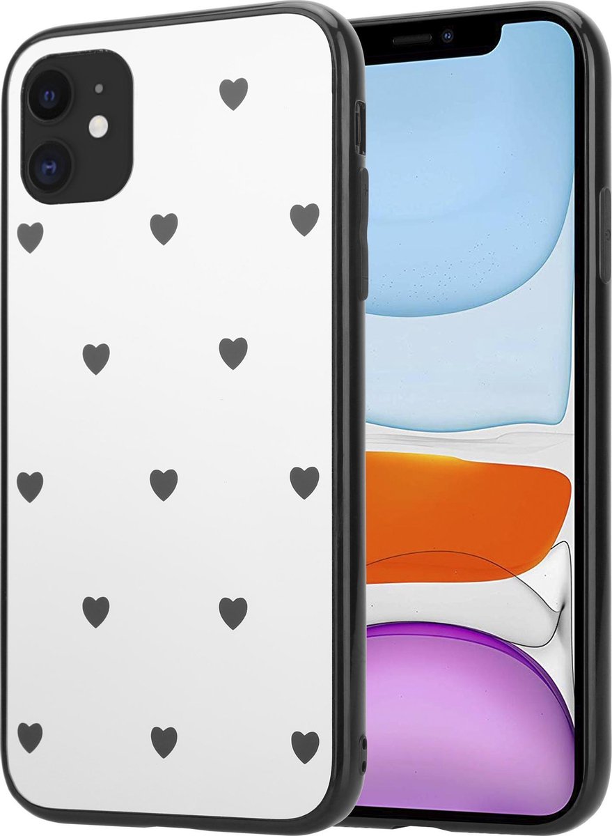 ShieldCase geschikt voor Apple iPhone 12 / 12 Pro - 6.1 inch spiegel hoesje met zwarte hartjes