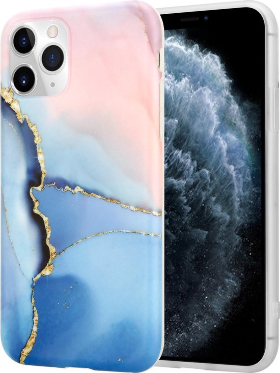 ShieldCase Marmeren geschikt voor Apple iPhone 11 Pro hoesje - roze/blauw - Hardcase hoesje marmer look - Roze & Blauw meerkleurig telefoonhoesje marmeren uitstraling - Book Case - Backcover beschermhoesje