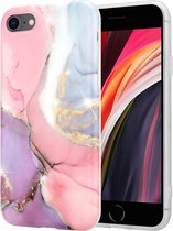 ShieldCase telefoonhoesje geschikt voor Apple iPhone SE 2020 / SE 2022 hoesje marmer - lila/roze - Hard Case hoesje marmer - Marble Look Shockproof Hardcase Hoesje - Backcover beschermhoesje marmer
