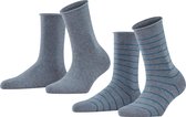 FALKE Happy Stripe 2-Pack gestreept met patroon katoen multipack sokken dames grijs - Maat 35-38