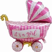 Kinderwagen ballon - XL - 94x81cm - Roze - Folie ballon - Themafeest - Babyshower - Geboorte - It's a Girl - Versiering - Ballonnen - Helium ballon