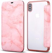 Apple iPhone X - XS Flip cover - Roze - Marmer - Folio