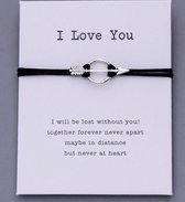 Vriendschaparmband - vrienden - relatie armband - wish armband - I LOVE YOU - zwart - hanger pijl