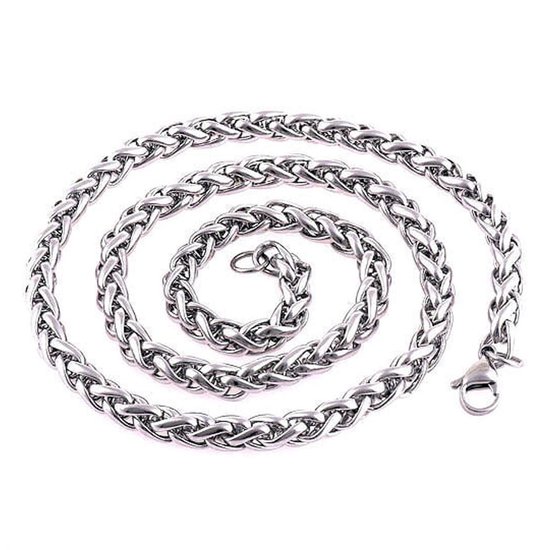 Fako Bijoux® - Schakelketting Staal - RVS - Vossenstaart - Rond Gevlochten - 5mm - 55cm - Zilverkleurig