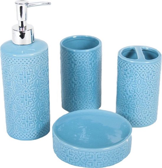Plain Clair Bleu Sarcelle salle de bains savon Distributeur de brosse à dents Brosse de toilette et supports 