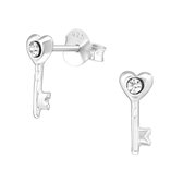 Joy|S - Zilveren hartje - sleutel oorbellen 4 x 10 mm kristal