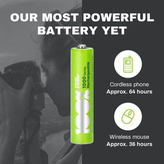 100% Peak Power oplaadbare batterijen AAA - NiMH AAA batterij micro 800 mAh - 8 stuks - 100% Peak Power