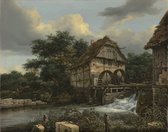 Jacob van Ruisdael, Twee watermolens en een open sluis, 1653 op canvas, afmetingen van dit schilderij zijn 45 X 100 CM