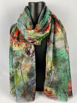 Bloemen schilderij klassiek 70% viscose met 30 % zijde van dunner materiaal
