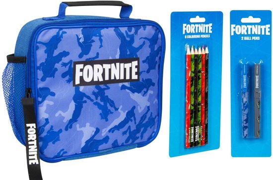 Ensemble scolaire Fortnite avec sac à lunch bleu armée, stylos et crayons |  bol