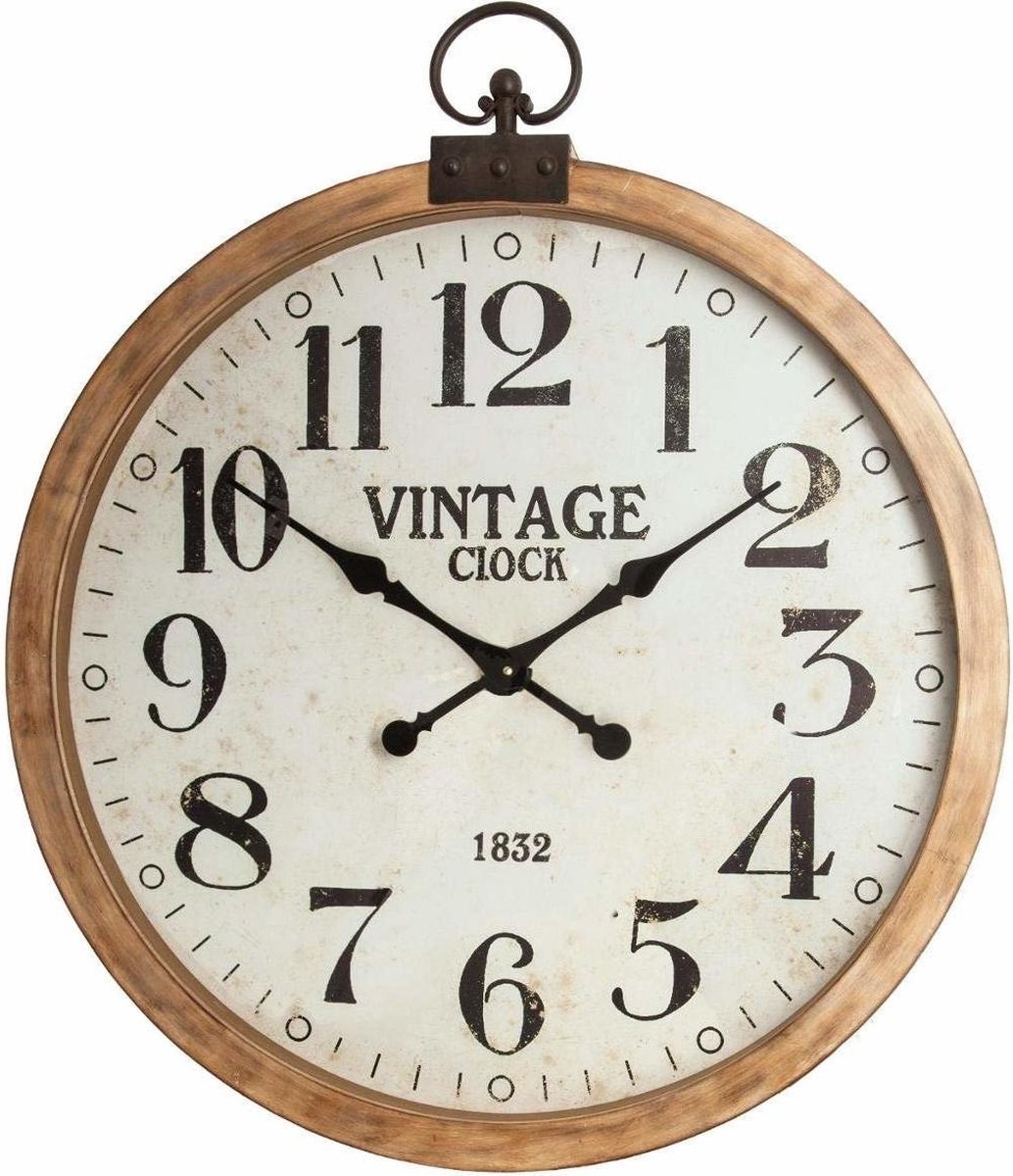 Industriële Wandklok, Hout, 74 cm