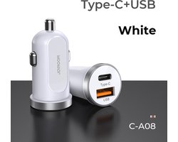 USB-C autolader dual 30 watt - USB-C + QC 3.0 usb poort - Geschikt voor iPhone / Samsung / Oppo / Huawei / Xiaomi - iPhone 12 Mini/Pro/Pro Max autolader - Car charger - Smartphone autolader