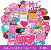 Roze sticker mix voor meisjes met leuke afbeeldingen en teksten - 60 stuks VSCO stickers