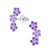 Joy|S - Zilveren bloem oorbellen 3 bloemen - triple flower roze paars
