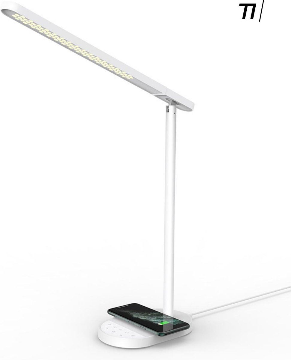 TIKKENS Bureaulamp led Dimbaar - Draadloze Oplader & USB Opladen - Wireless Charger - Wit