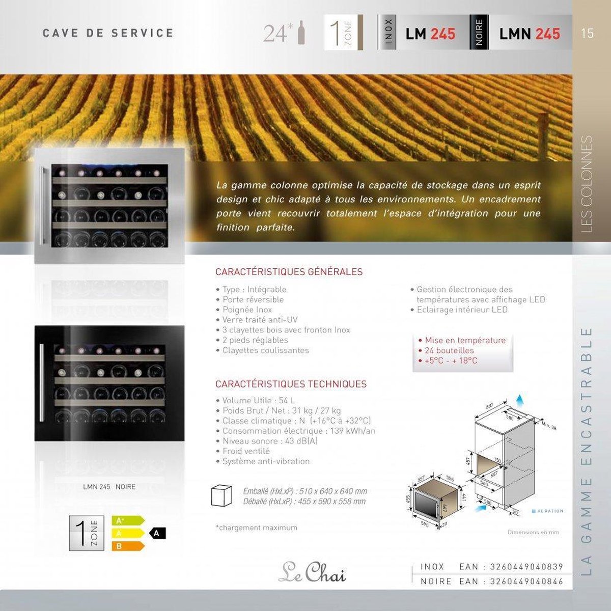 Le Chai LM245 Inbouw wijnklimaatkast - 1 zone 5 tot 18 °C - afbeelding 3