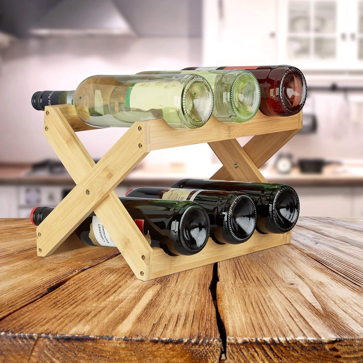 wijnflessen, vrijstaand, flessenrek met glashouders, voor keuken, bar, eetkamer,