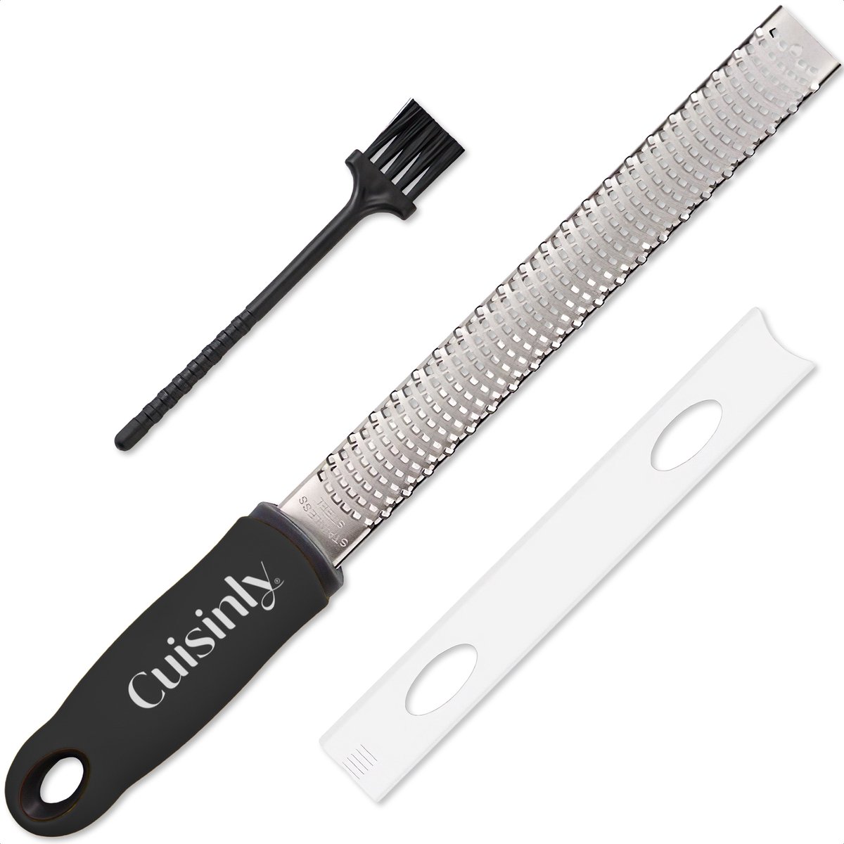 Cuisinly® Premium RVS Rasp Zester - Handrasp lang - Citroenrasp - Kaasrasp - Gemberrasp - Knoflookrasp - Incl beschermhoes & borstel