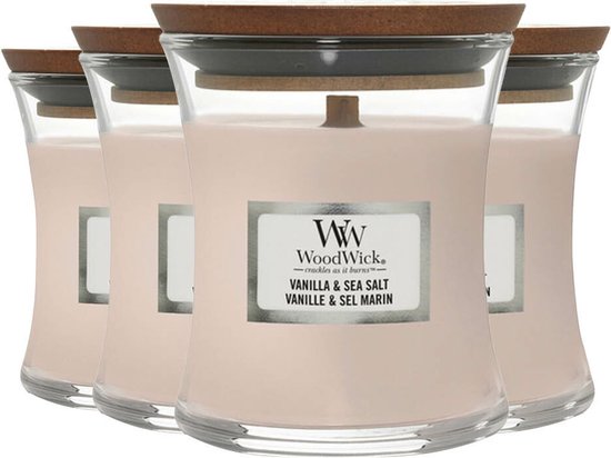 4x WoodWick Geurkaars Mini Vanilla & Sea Salt 85 gr