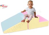 Mini glijbaan Pastel Roze-Geel-Blauw, Zachte Soft Play Foam Blokken 2-delige set | grote speelblokken | motoriek baby speelgoed | foamblokken | reuze bouwblokken | Soft play peuter speelgoed | schuimblokken