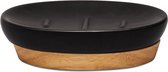 HOMLA Jupiter zeepbakje zeepbakje - Scandinavische sfeer voor badkamers keukens - zwart kunststof met houten element 12 cm