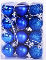 Kerstballen, glas, 4 cm, 24 stuks, kunststof, mat, glans, kerstdecoratie, kerstboom, punt, kerstballen (blauw)