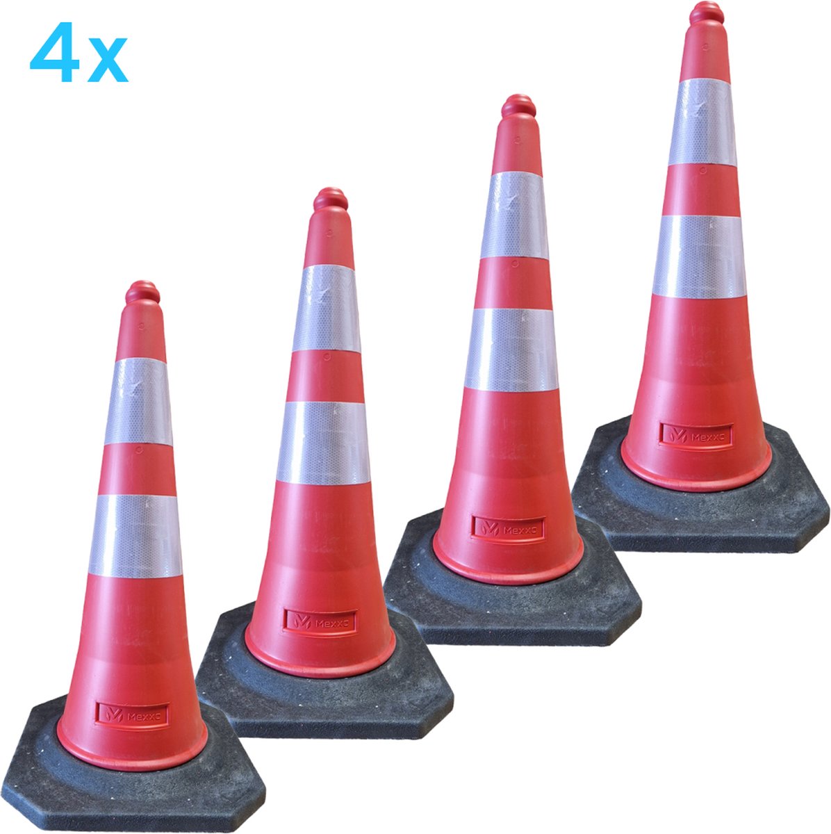 Pion - pionnen 75cm met rubber voet - verkeerskegel - 4 stuks