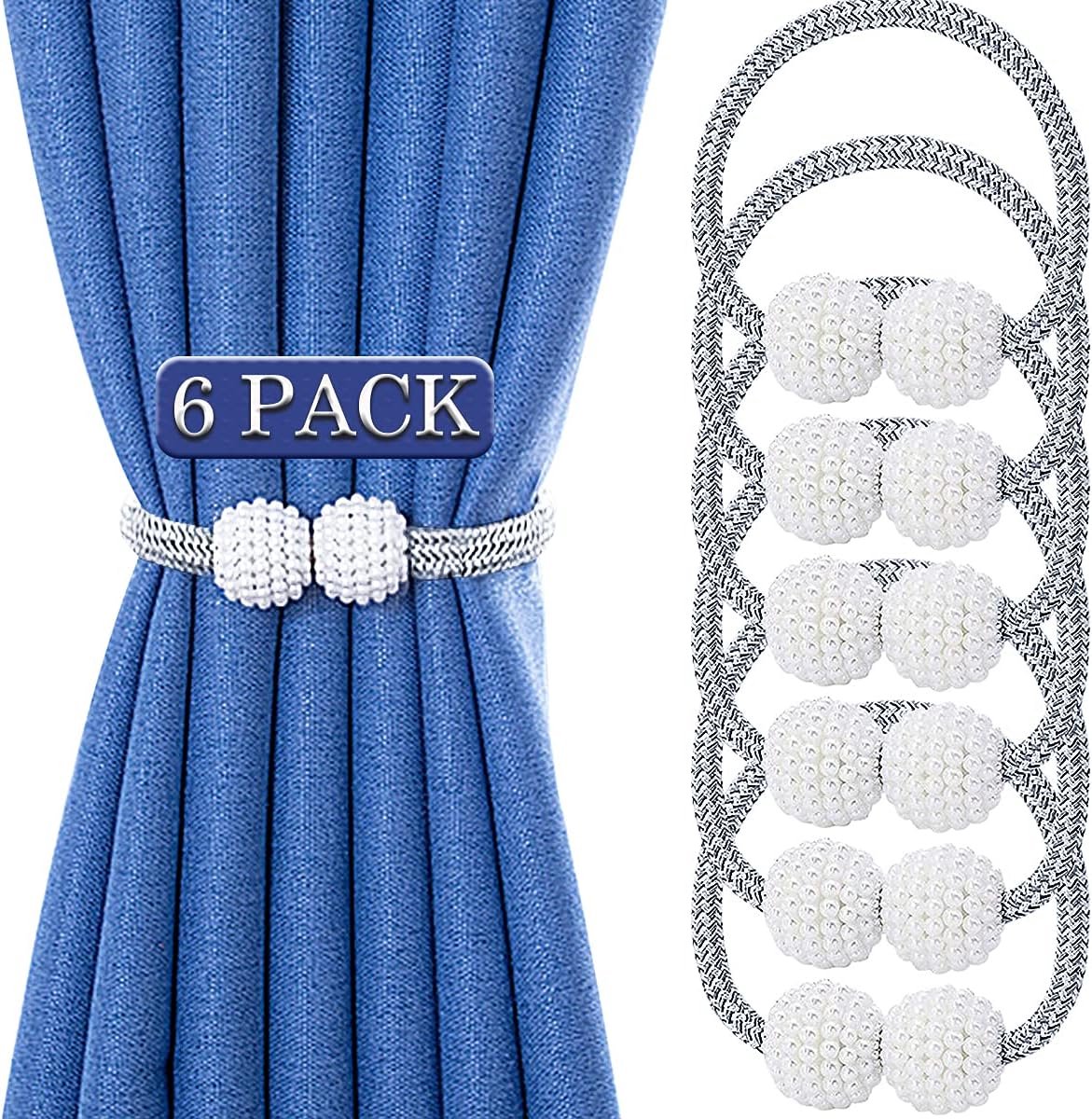 Gordijnkoorden met trekkoord en magneet (pak van 6) Gordijnklemmen met touw voor het vasthouden van gordijnen voor thuisdecoratie op kantoor (grijs)