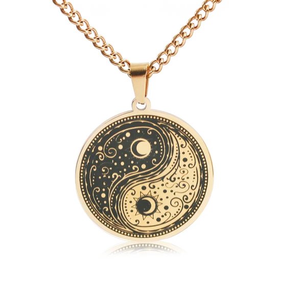 Collier Yin Yang Doré - Talisman Spirituel / Cadeau Médaillon - Talisman / Pendentif - 60cm