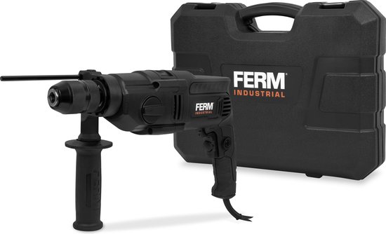 FERM Industrial - PDM1061P_K - Klopboormachine - 1100W - 13MM – Metalen snelspanboorkop - 2 snelheden - 2 slagfrequenties - Instelbare snelheid - Lock-on schakelaar - 3m rubber kabel - Verstelbaar handvat - Metalen dieptestop - Soft grip - Koffer