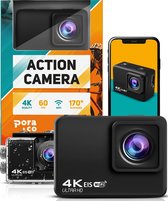 Pora&Co - Action camera - 4K - 16MP - 60FPS / 30M Waterdicht / WiFi - Inclusief Accessoires - Actiecamera - Onderwatercamera