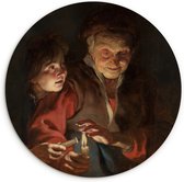 WallCircle - Wandcirkel ⌀ 60 - Oude vrouw en jongen met kaarsen - Schilderij van Peter Paul Rubens - Ronde schilderijen woonkamer - Wandbord rond - Muurdecoratie cirkel - Kamer decoratie binnen - Wanddecoratie muurcirkel - Woonaccessoires