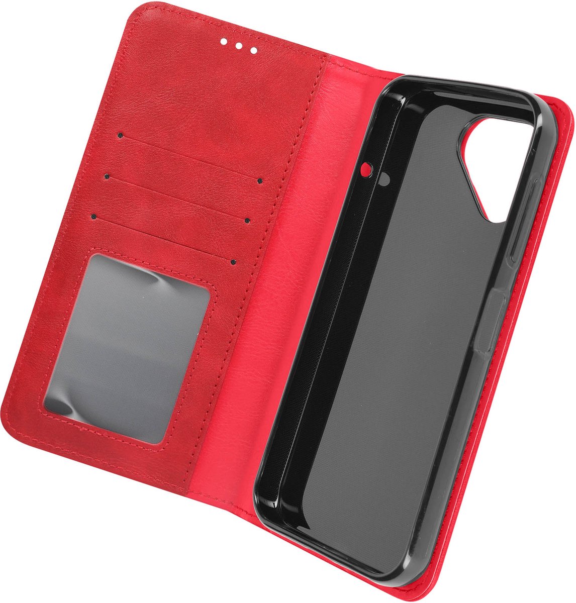 Avizar Foliohoes Geschikt voor Fairphone 5 Portemonnee, Geo collectie, Rood